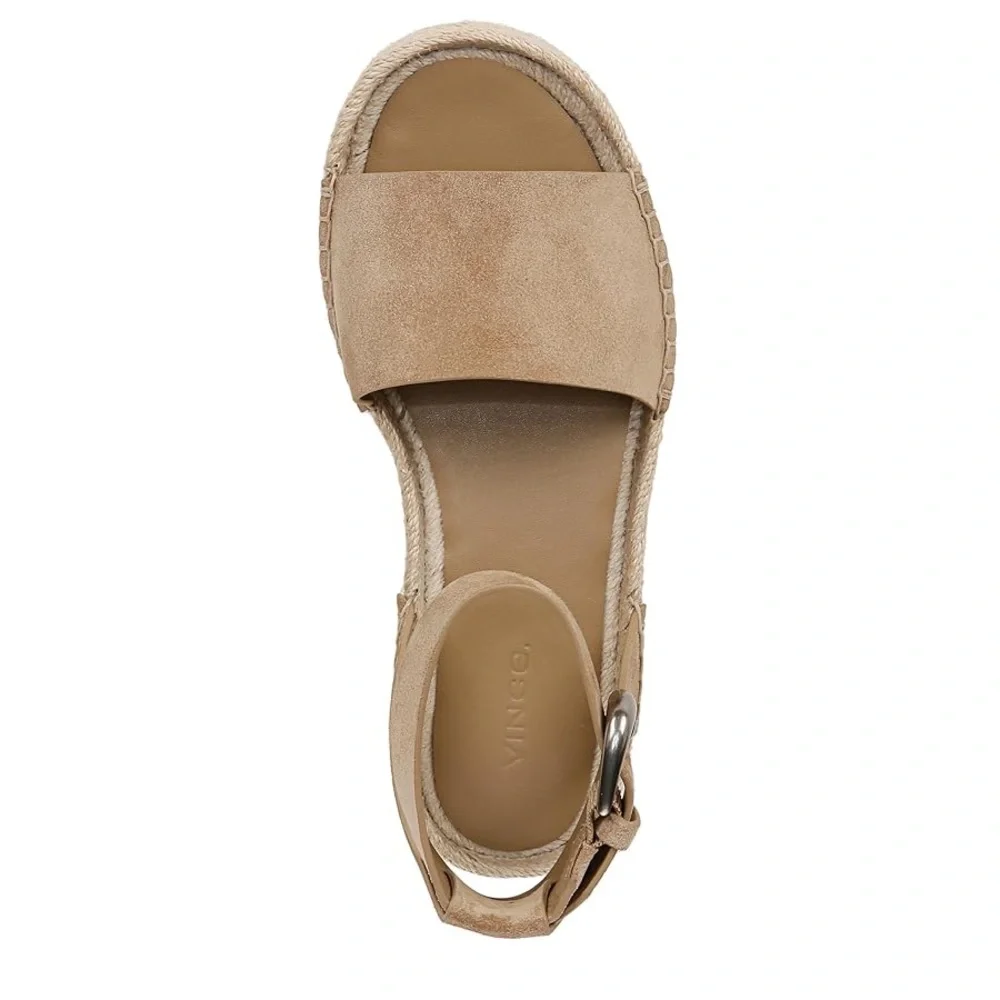 VINCE Women's Classic Espadrille Wedge Sandal Color: Dune Tan Leather size 8